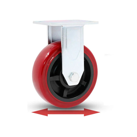 Built Tough Heavy Duty Swivel Caster Wheels With Precision Ball Bearings Polyurethane Treads Galvanized Steel Mounts shown in red.