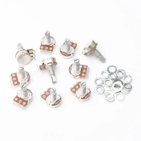 10 Pack B100K Ohm Guitar Potentiometers With Long Knurled Split Shaft For Electric Guitars And Bass, Premium Audio Pots