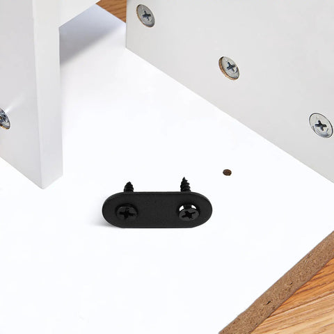 12 Sets Black Stainless Steel Flat Mending Brackets With Screws For Cabinets And Furniture Repair on wooden surface