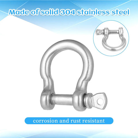 Eight Pack Heavy Duty Screw Pin Anchor Shackles Three Sixteenth Inch 304 Stainless Steel D Ring Bow Clevis Shackle displayed