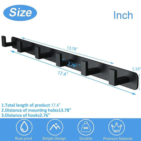 Heavy Duty Wall Mounted Coat Rack With Six Sturdy Hooks Crafted From Solid 304 Stainless Steel Rust Resistant Entryway Organizer size dimensions displayed