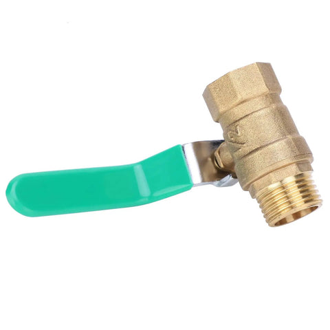 Top Shelf One Half Inch Premium Brass Ball Valve For Hot And Cold Water Piping Systems Built Damn Tough For Indoor Natural Gas And No Fuss DIY Home Upgrades Corrosion Resistant Quick Shut Off Design with green handle.