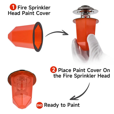Orange Fire Sprinkler Paint Covers 30 Pack Ceiling Guard Caps Snaps Right On Pro Heavy Grip renovation masks shown in use.