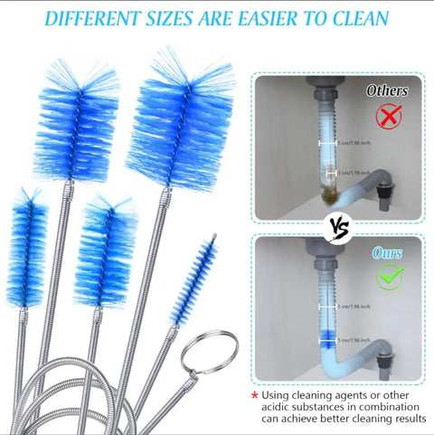 Flexible Drain Snake Kit, 3 Piece Stainless Steel Pipe Cleaners With Multiple Brush Heads for effective clog removal.
