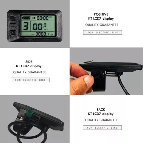 Dope Waterproof LCD Bicycle Display Meter For E Bikes With Waterproof Connector And USB Charge Port, side and back view