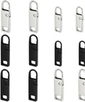 12 Pack Zipper Pull Tabs Replacement Set Upgraded Easy Fix Detachable Zipper Pulls In Black And Silver Two Sizes 36mm And 30mm