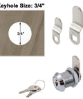 Built Tough Five Eighth Inch Cam Locks Keyed Alike Six Pack Zinc Chrome with 3/4 inch keyhole for drawers and cabinets.