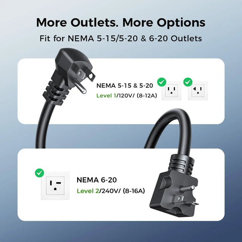 Portable J1772 EV Charger For All J1772 EVs And PHEVs Level 1 And 2 with 8-16A plugs NEMA 5-15 and 6-20 outlets