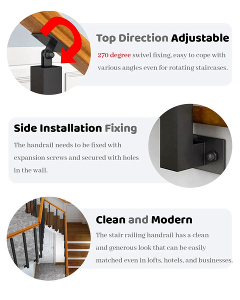 Badass Black Metal Square Stair Railing Kit Including 20 Pieces Adjustable Deck Guardrail Posts For Indoor Outdoor Steps Patio Terrace No Fuss Diy Setup highlighted with adjustable top direction features.