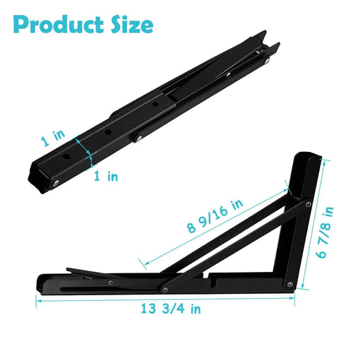 Dimensions of Heavy Duty 14 Inch Black Folding Shelf Brackets, showing 13 3/4 in x 6 7/8 in for max load of 440 lb.