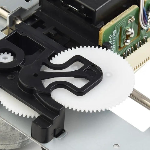Close-up of gears in Complete 16 Pin CD Player Mechanism Replacement for SF P101N Version S with Laser Optical Assembly
