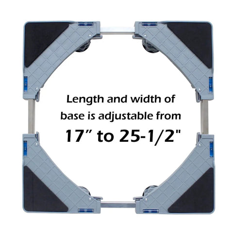 Adjustable Furniture Dolly With Four Dual Locking Wheels showing adjustable base from 17 to 25.5 inches, non-slip mats visible.