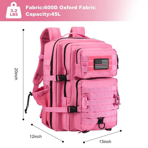 Pink 45L MOLLE Assault Backpack With Bottle Holder And D Rings 3 Day Tactical Rucksack For Camping And Mil Grade Use