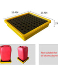 Nestable Oil Drum Spill Pallet With Leak-Proof Tray, 13.4in x 13.4in x 2.6in, yellow, showing oil drum placement.