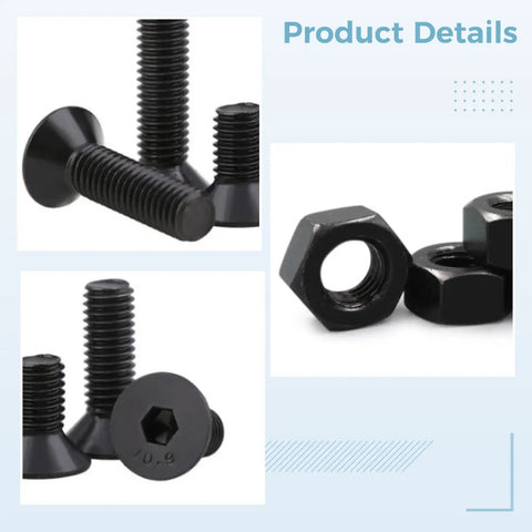 Heavy Duty 500 Piece M3 M4 M5 Black Hex Socket Screws Set With Nuts For Motorcycle Fairings And Panels Carbon Steel Countersunk Bolts Kit