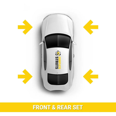 Top view diagram highlighting front and rear strut assemblies for 2007-2013 Silverado 1500, labeled 'Complete Struts'