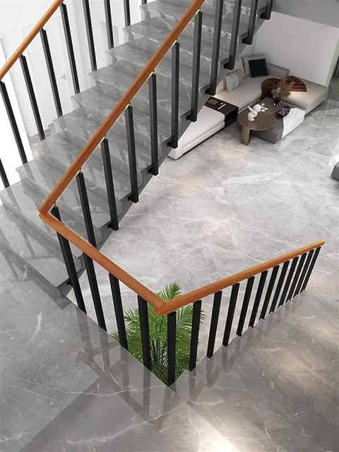 Rock Solid Heavy Duty Wrought Iron Side Mount Deck Spindle Railing Post 85Cm Black Rust Proof 6 Pack on modern stairs.