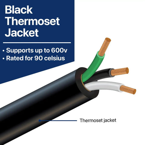 SOOW Portable Power Cable 16/3 16 AWG 3 Conductor 600 Volt Heavy Duty Electrical Cord thermoset jacket close-up