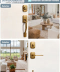 Antique Brass Front Door Handleset With Reversible Lever And Deadbolt Entry Door Hardware With Lock And Key Adjustable Latch For Doors