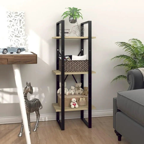 Space Saving 3 Tier Book Cabinet Made From Engineered Wood, Slim 15.7 By 11.8 By 41.3 Inches Bookcase with decor items