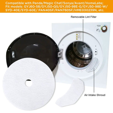 20Pcs Universal Dryer Exhaust Filter Set With 16 Exhaust Filters And 4 Air Intake Filters Premium Quality Durable Polyester Lint Filters That Are EZ To Clean Built For Better Airflow And Dryer Efficiency with dryer model demonstration.