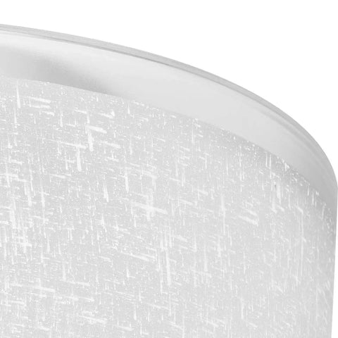 Textured white linen glass shade detail of Alexa Collection Two-Light Flush Mount Ceiling Light 12.25 Inches Dope Modern Satin Nickel Finish Durable Metal Build Perfect for Hallways Living Rooms and Entries Easy Install Bright Even Light.