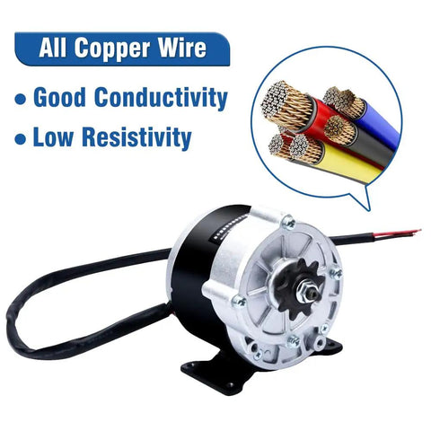 24V DC 350W Gear Motor With Permanent Magnet High Torque Low RPM For Wheelchairs Go Karts And Electric Vehicles Model MY1016Z3 Aluminum Body Brush Geared Motor Heat Resistant Air Cooled And Low Noise with copper wire shown