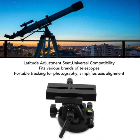 Rock Solid Aluminum Alloy Equatorial Wedge Telescope Mount Latitude Adjustment Seat for astronomy with city skyline.
