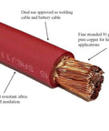 Close-up of red Four Zero Gauge 10 Ft Black And 10 Ft Red Pure Copper Flexible Pro Grade Heavy Duty Welding Battery Cable Wire showing copper strands