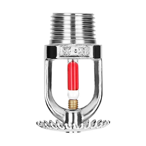 Eight Pack Heavy Duty Fire Sprinkler Heads 3 4 Inch Dn20 Solid Brass Chrome Plated 68 Degree Automatic Heat Trigger Built Different Top Tier Upward Ceiling Mount Setup. Close-up of chrome-plated brass sprinkler head.