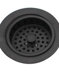 Combo Pack Post Style Kitchen Sink Basket Strainer And Waste Disposal Drain Flange With Stopper Matte Black Solid Brass Construction No Fuss Fit For Three And One Half Inch Openings Fits Most Major Brand Disposals over top view
