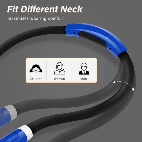 Rechargeable LED Neck Reading Light With 3 Brightness Levels, Flexible Soft Silicone Arms, shown fitting various neck sizes