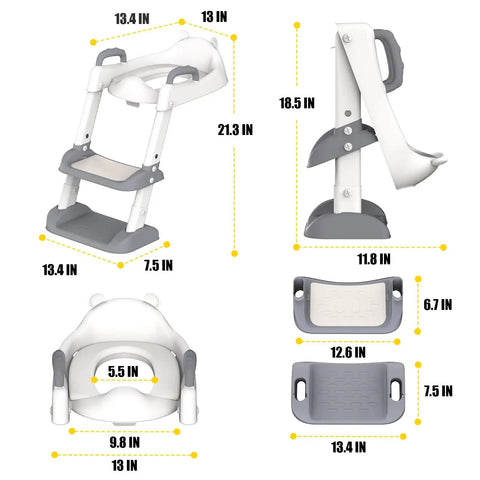 No Stress Toddler Potty Training Seat With Built In Step Stool Ladder And Heavy Duty Safety Handles Real Game Changer dimensions infographic