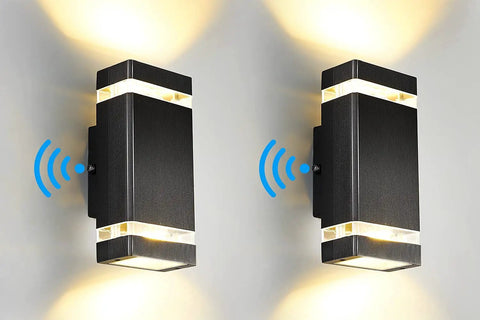 Porch Light With Dusk To Dawn Sensor For Outdoors, Square Up And Down Exterior Wall Sconce, 14W 3000K, ETL Certified, Bulb Included, Two Pack