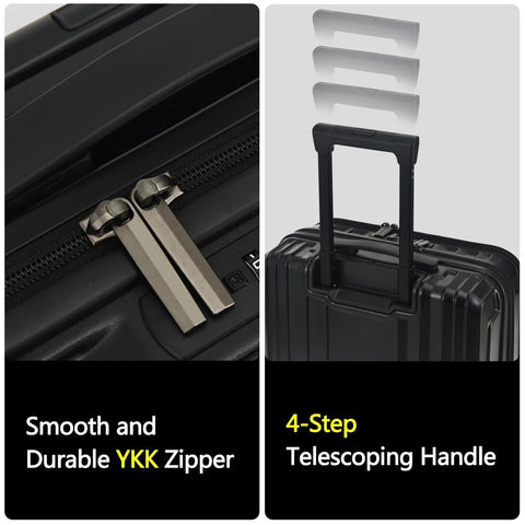 dual compartment carry on luggage with YKK zipper and 4-step telescoping handle