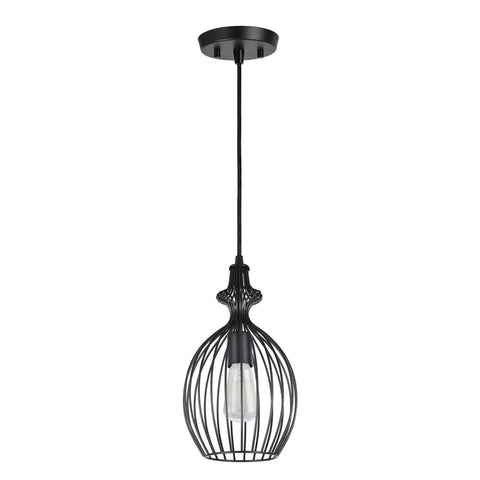 Adjustable 1 Light Hanging Mini Pendant Ceiling Light With Metal Wire Shade In Matte Black Finish, 8 Inch Wide And 14 Inch High