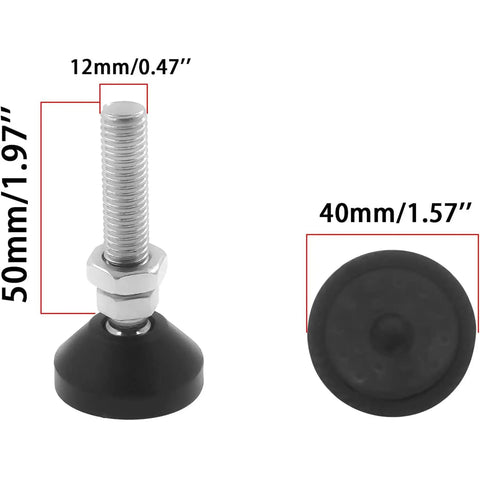 Beefy Four Pack Screw On Leveling Feet Heavy Duty Adjustable Furniture Levelers with dimensions, M8 Thread