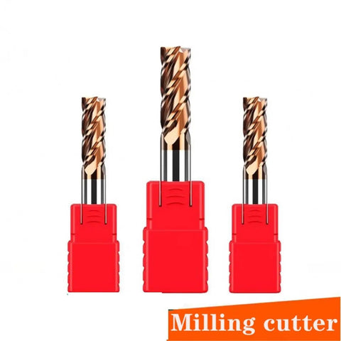 Heavy Duty 4 Flute Carbide End Mill Cutter With Tungsten Alloy Coating For Steel Metal Milling in three sizes.