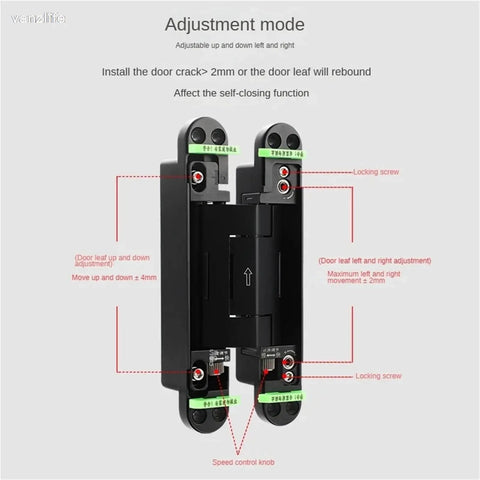 Heavy Duty Hydraulic Buffer Door Hinges With Silent Adjustable Damping For Smooth Invisible Installation On Interior And Exterior Doors showing adjustment mode features.