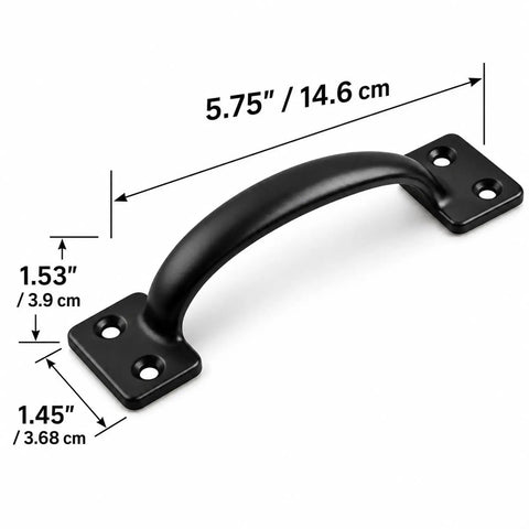 Heavy Duty Six Pack Gate Pull Door Handles Built Tough Five And Three Quarter Inch Black Metal Pulls For Wood Fence Shed Barn Door Cabinet And Screen Doors Includes Hardware Screws; 5.75 in black metal pull