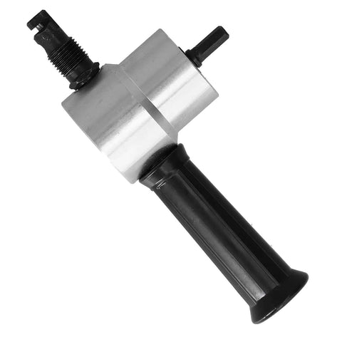 Double Head Metal Cutter Nibbler Drill Attachment with Pro Grade High Speed Steel Blades, side view, for cutting thin metal
