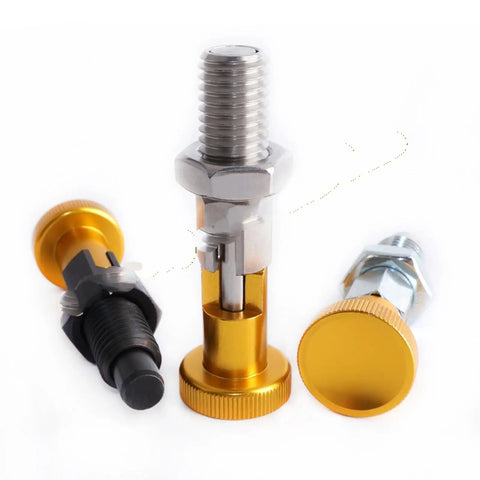Heavy Hitter M6 M8 M10 Self Locking Spring Plunger with Premium Aluminum Knurled Knob and Fine Threads for CNC Jigs.