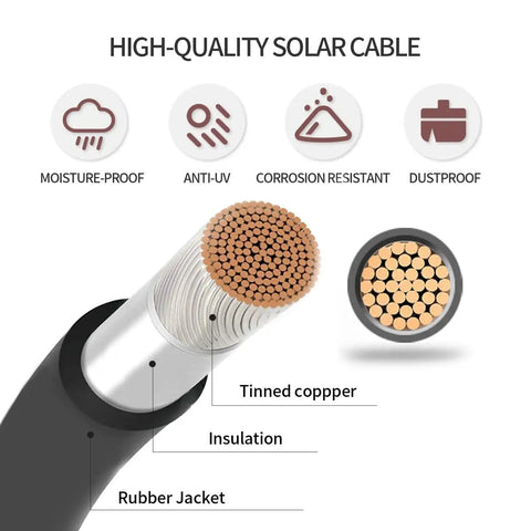 10 AWG Solar Panel Extension Cable Pair Three Feet Long Red And Black PV Wire With Male And Female Connectors For RVs
