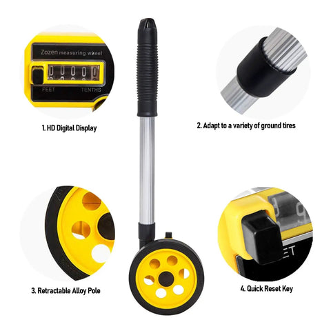 Measuring Wheel, Extendable Accurate Portable Metric Rolling Distance Tool with HD digital display and retractable alloy pole.
