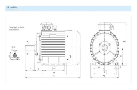 Technical drawing of Heavy Duty Permanent Magnet Servo Motor With Variable Frequency Drive for adjustable speed, industrial use.