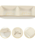 Stylish Gold Rimmed Ceramic Jewelry Tray With Double Grids To Organize Your Bling Keeps Rings Necklaces And Earrings Super Neat Chic Decorative Vanity Trinket Dish Fans Love, featuring Mr and Mrs design.