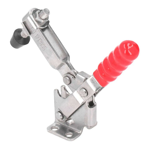 Vertical Toggle Clamp 304 Stainless Steel Beefy 500 Lb Holding Capacity GH 12130SS with red handle