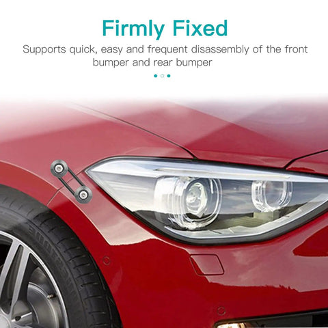 Universal Car Bumper Quick Release Kit With Titanium Four Release Tabs And Twelve O Ring Fasteners on red car bumper