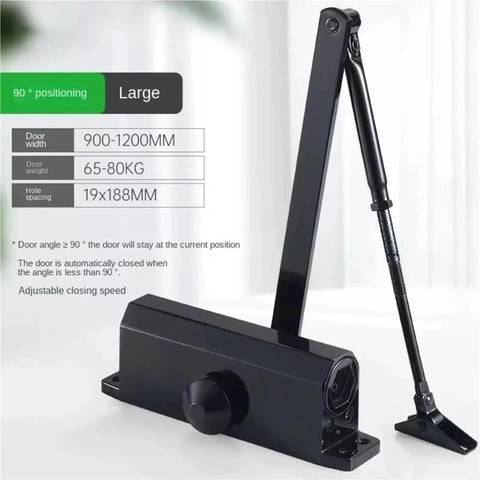 Heavy Duty Door Closer With Adjustable Speed 25kg To 85kg Hydraulic Buffer features, L positioning style display.