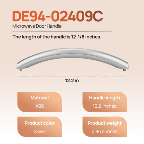 Door Handle Replacement For Microwave Ovens Premium ABS Plastic With Thermal Insulation, Durable Build, 12-1/8 Inch, Silver